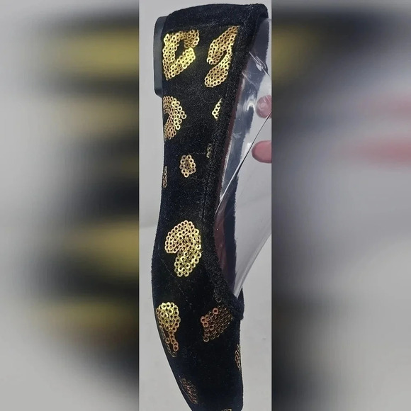 Lucky Brand Women's Elisabeta Black Velvet Flats With Gold Sequins Size 6.5 - Picture 6 of 16